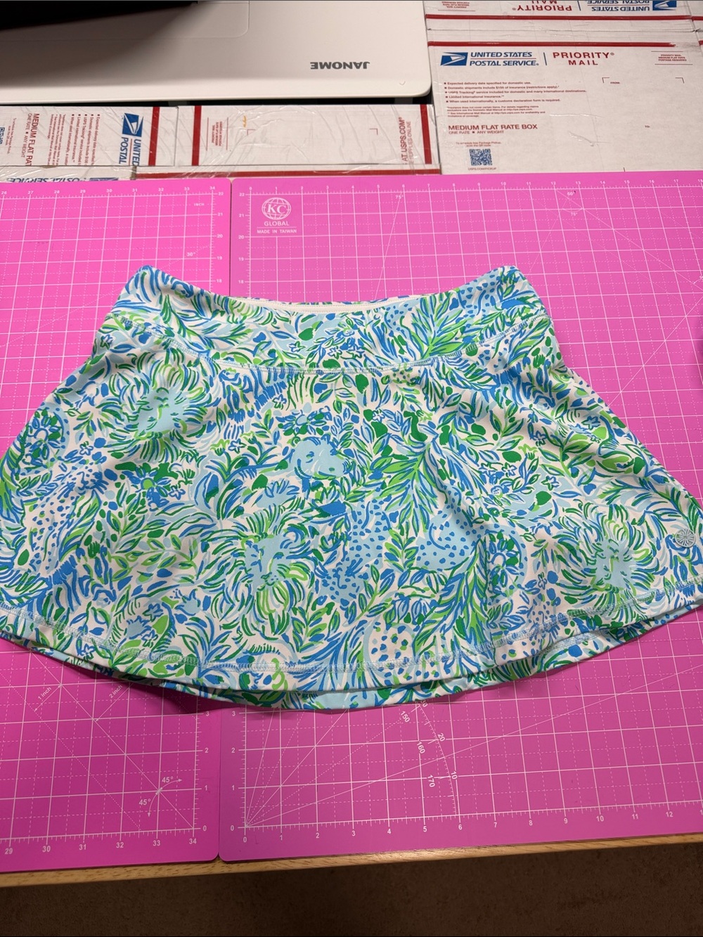 Lilly Pulitzer Blue & Green Printed Skater Skort